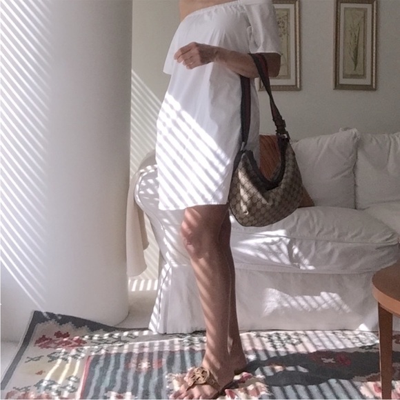 Banana Republic on off shoulder White Cotton Dress size large short sleeve lined - Picture 6 of 16